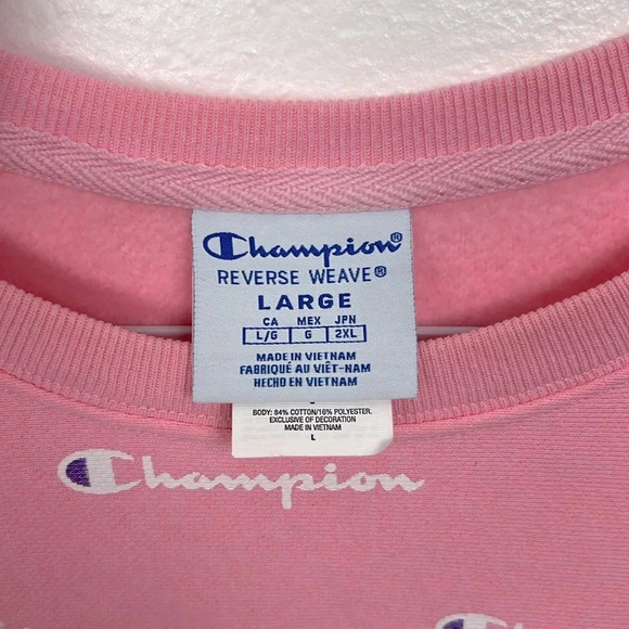 Champion Women’s L Crewneck Pink & White Allover Logo  Sweatshirt - Picture 3 of 6